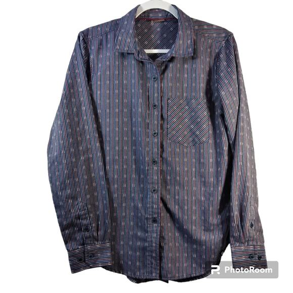 Marmot Blue Long Sleeve Striped Buttondown Shirt Arrow Pattern Size Medium - Picture 1 of 8
